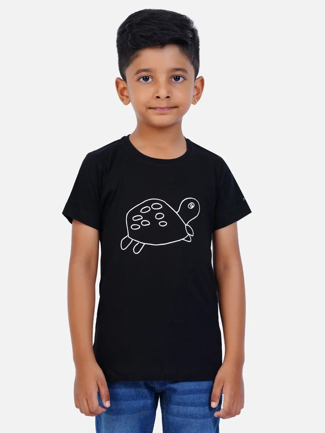 Kids' cotton t-shirt by AirGarb featuring a round neck and playful tortoise design.