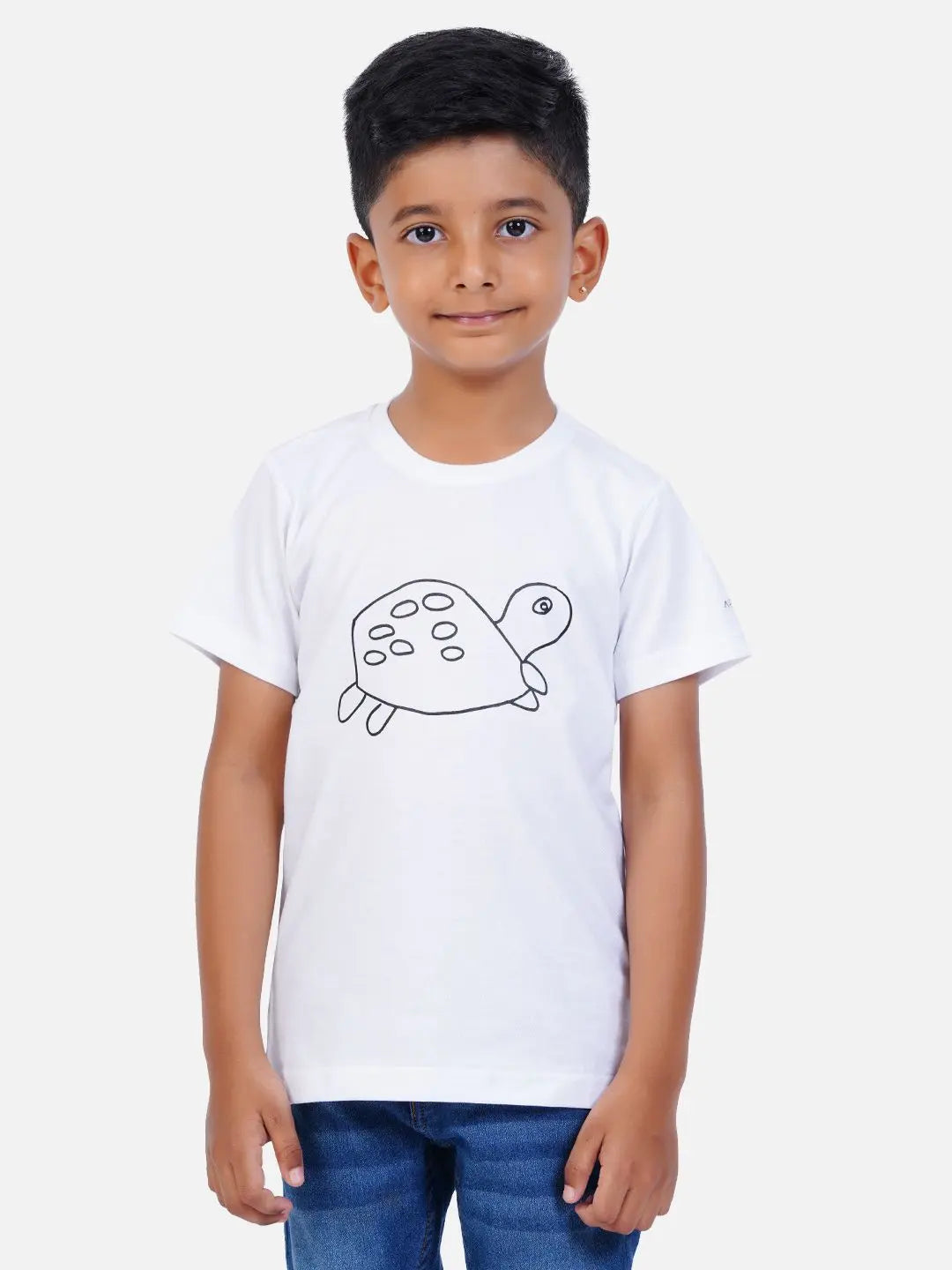 Kids' cotton t-shirt by AirGarb featuring a round neck and playful tortoise design.