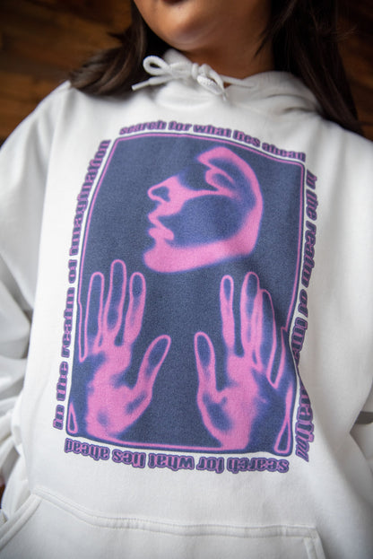 Hoodie in White With The Realm of Imagination Print-1