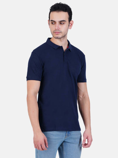 Polo collar Cotton Tshirt for men and women for summer breathable cool soft fine fabric navy blue