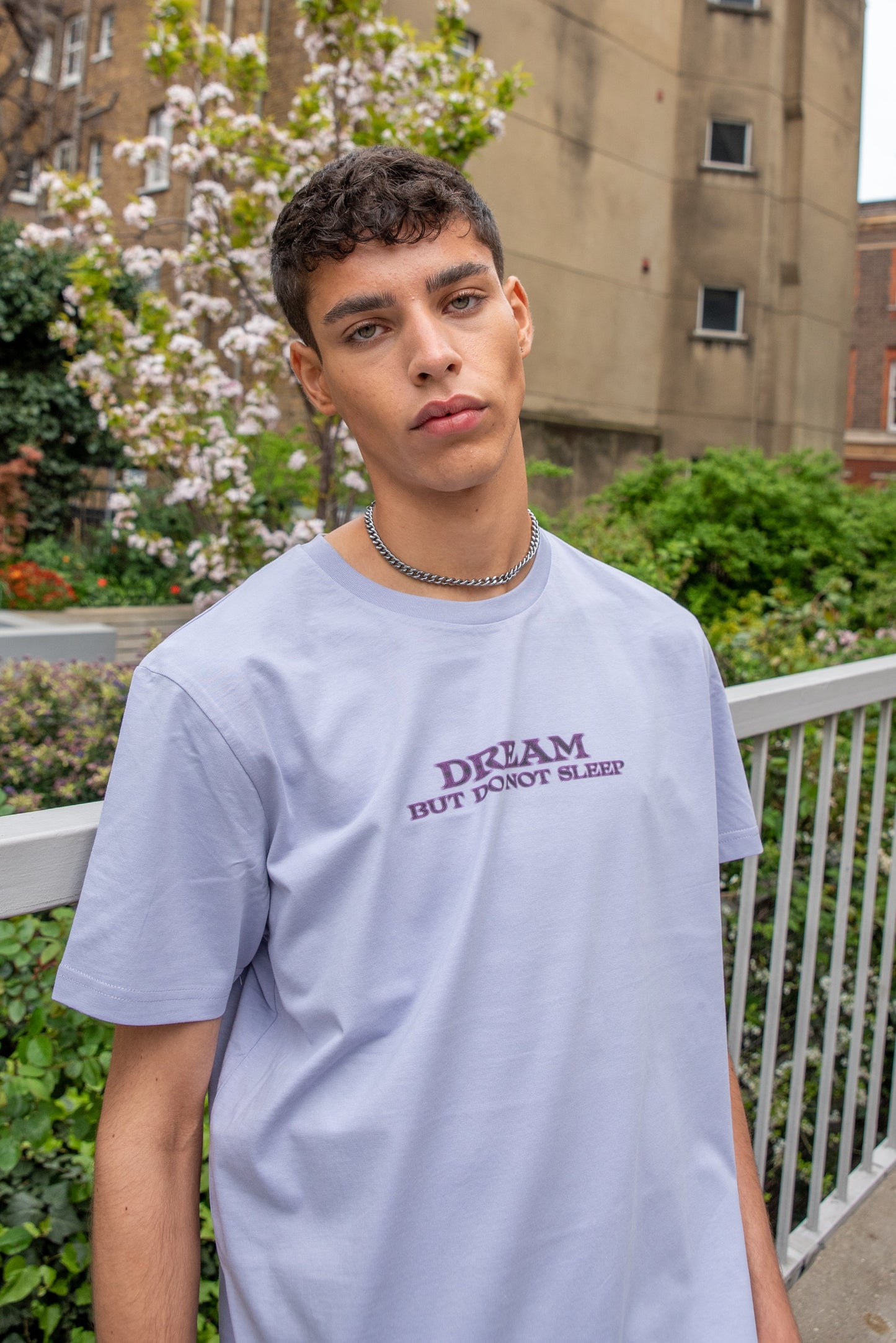 Short Sleeved T-shirt in Lilac With DBDNS Futuristic Logo Print-3