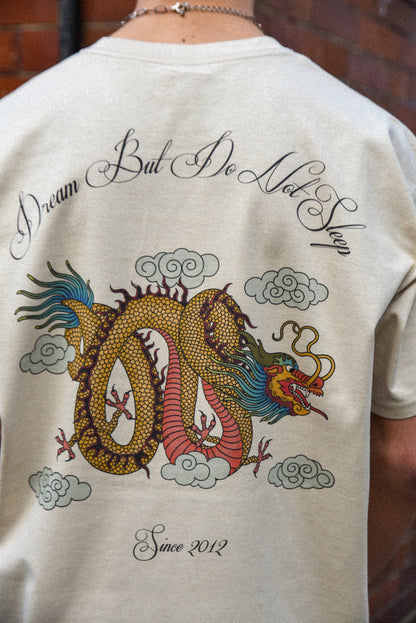 Short Sleeved T-shirt in Sand With Chinese Dragon Print-2