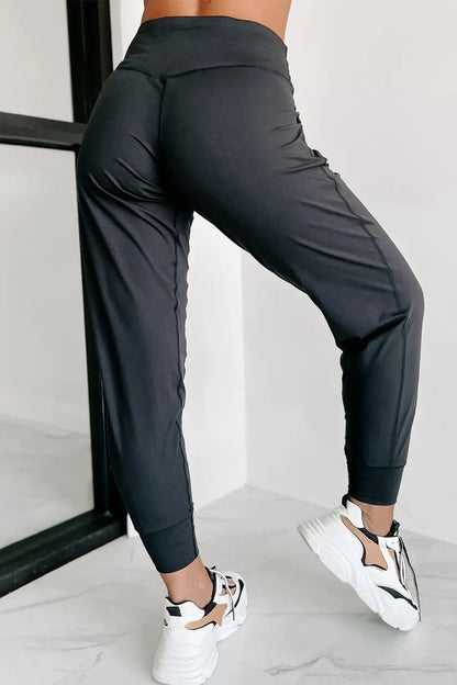 Black Exposed Seam High Waist Joggers-2