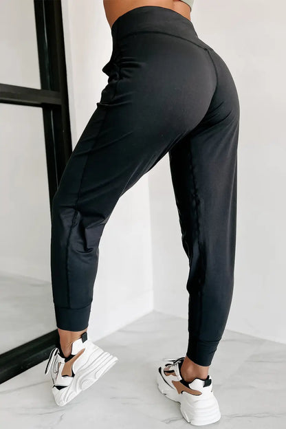 Black Exposed Seam High Waist Joggers-1