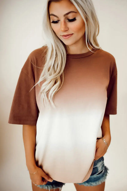 Brown Gradient Color Crew Neck T-shirt-4