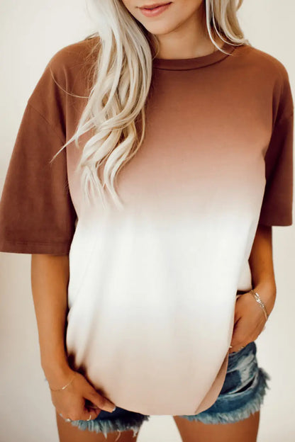 Brown Gradient Color Crew Neck T-shirt-0