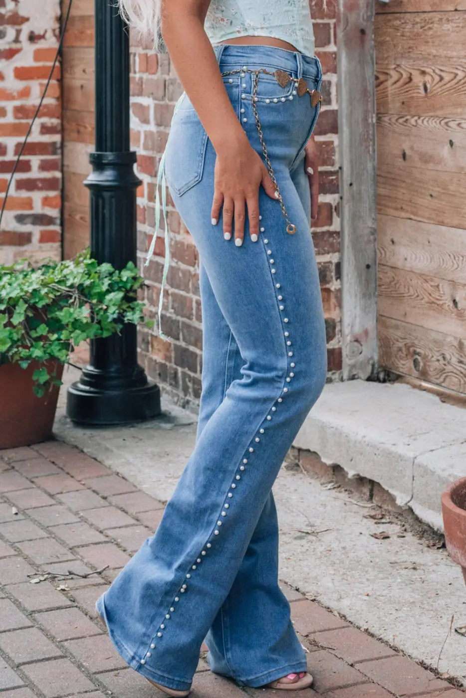 Dusk Blue Pearl Boot Cut Denim Jeans-3