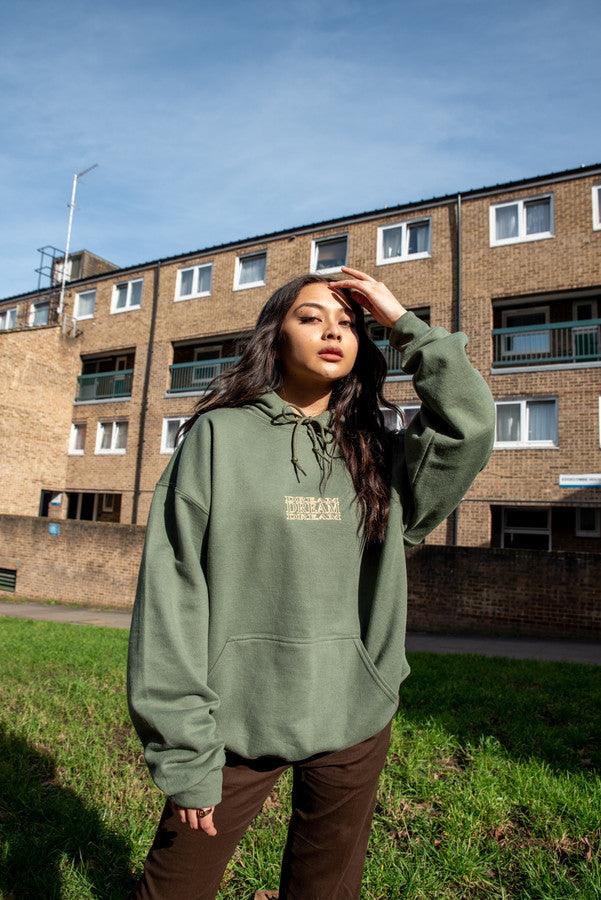 Hoodie In Military Green With Repeat Embroidery-3