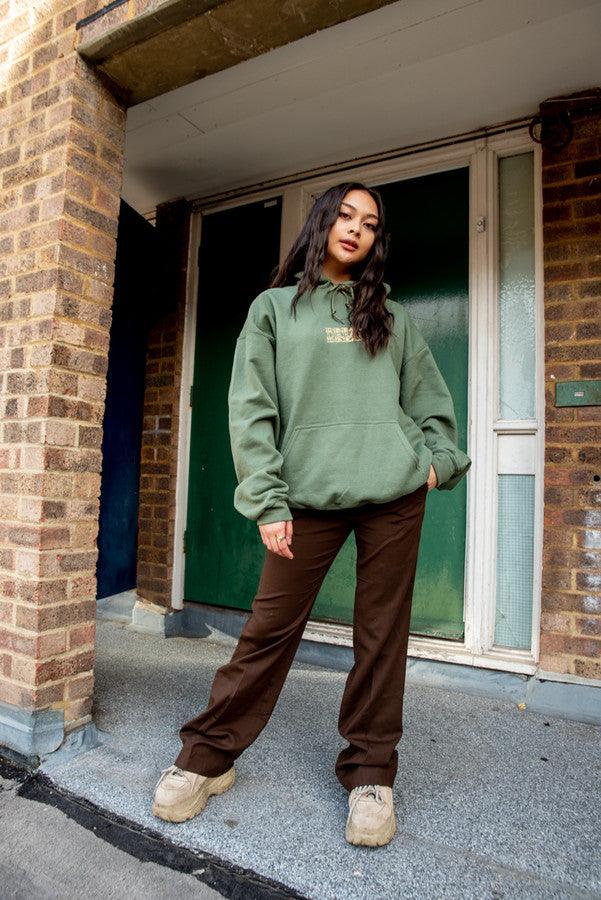 Hoodie In Military Green With Repeat Embroidery-1