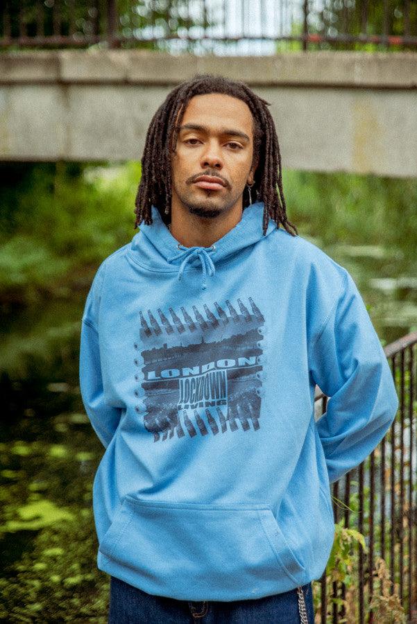 Hoodie In Cornflower Blue With London Lockdown Print-0