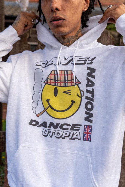 Heavyweight Hoodie in White With Rave Nation Print-1