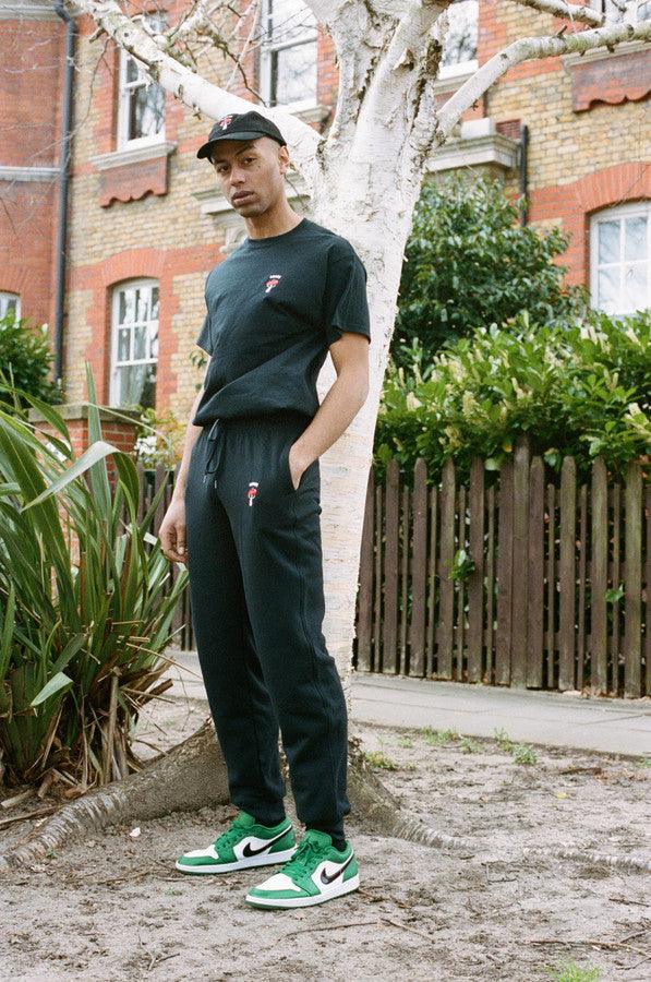 Joggers in Black with Embroidered Bro Shroom-1