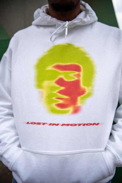 Hoodie in White With Lost In Motion Infrared Print-2