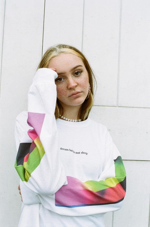 Long Sleeved T-shirt In White With Light Leak Print-0