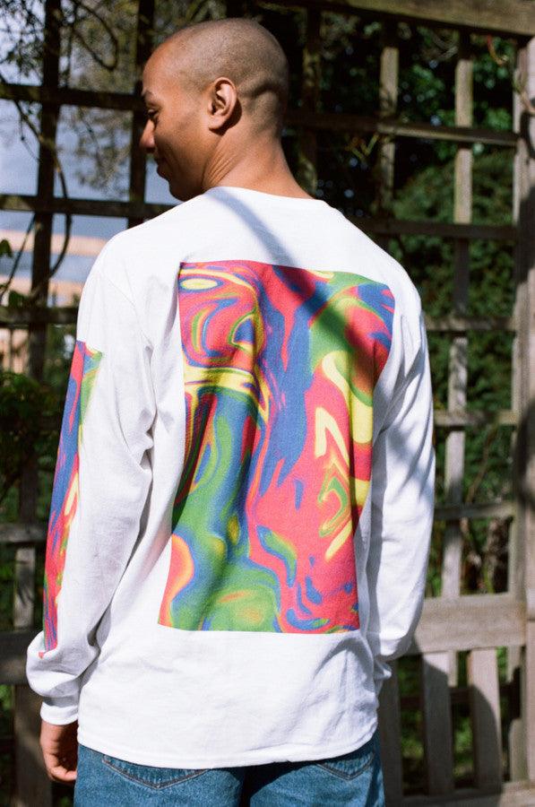 Long Sleeved T-shirt In White With Trippy Festival Print-4