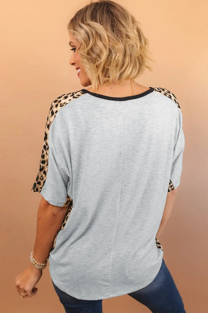 Leopard Splicing Loose T-Shirt-1