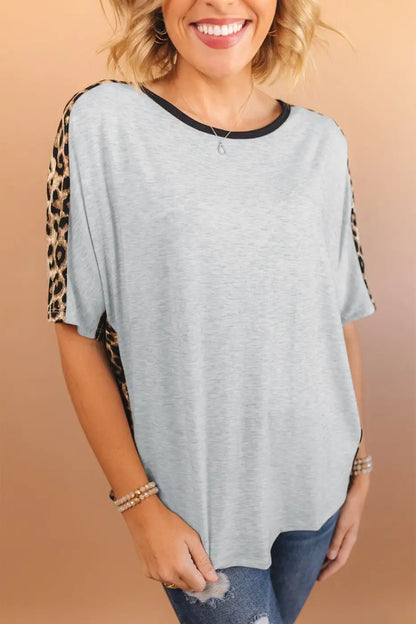 Leopard Splicing Loose T-Shirt-3