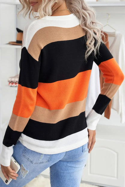 Orange Colorblock Knit Sweater-1