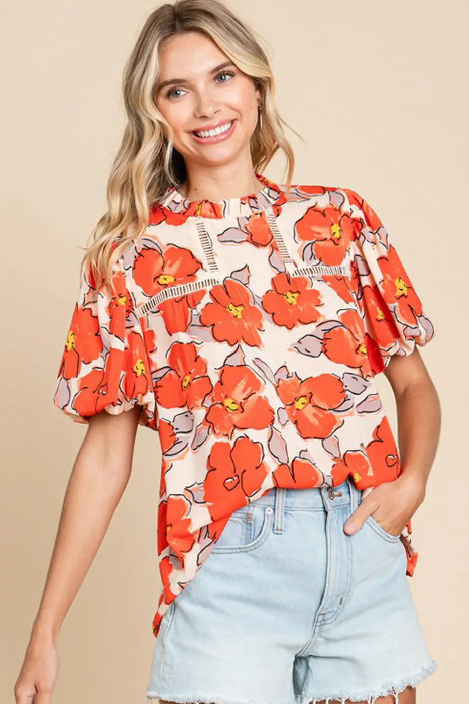 Orange Floral Loose Blouse-3