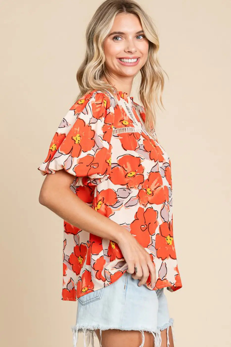 Orange Floral Loose Blouse-2