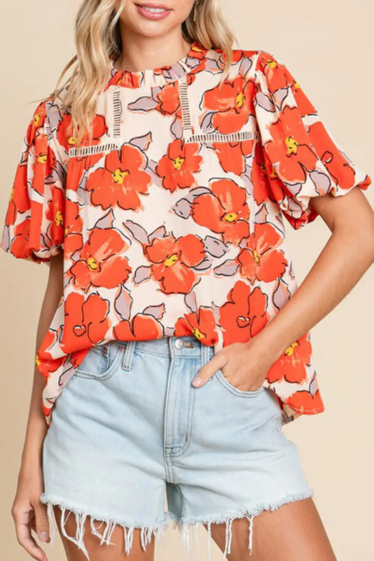 Orange Floral Loose Blouse-0