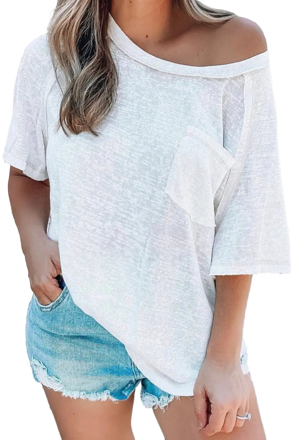 White Exposed Seam Loose T-shirt-1