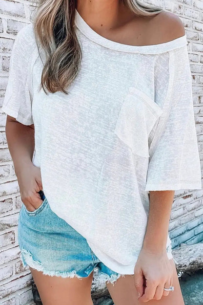 White Exposed Seam Loose T-shirt-0